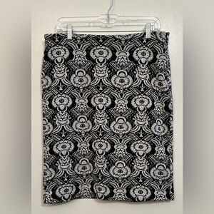 Grace Elements Womens Pencil Skirt Size 10 Black White Metallic Zip Stretch